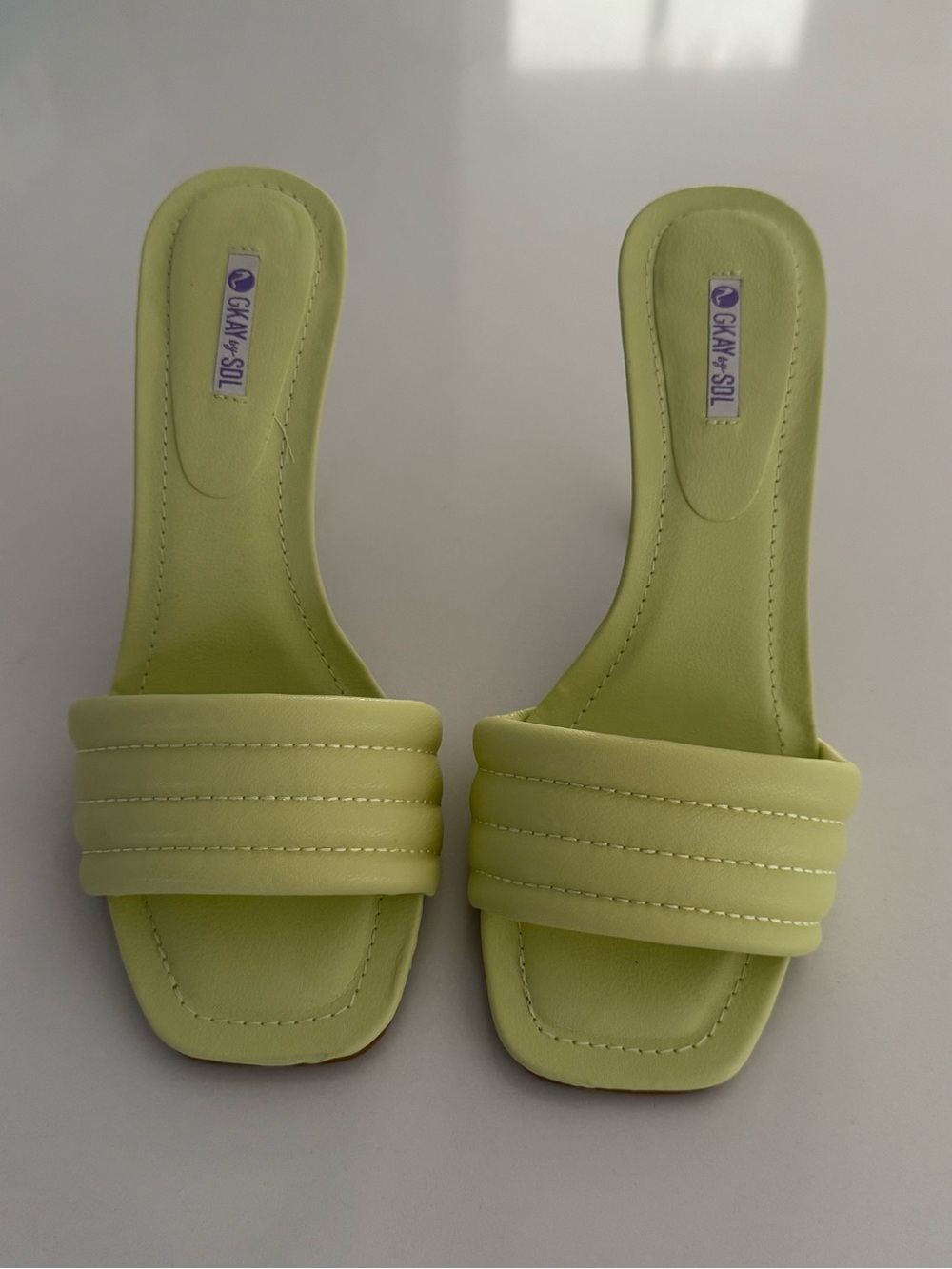 New Stitched Cushion Strap leather Slip on Mules Heels size 6 girly fun Y2K bold